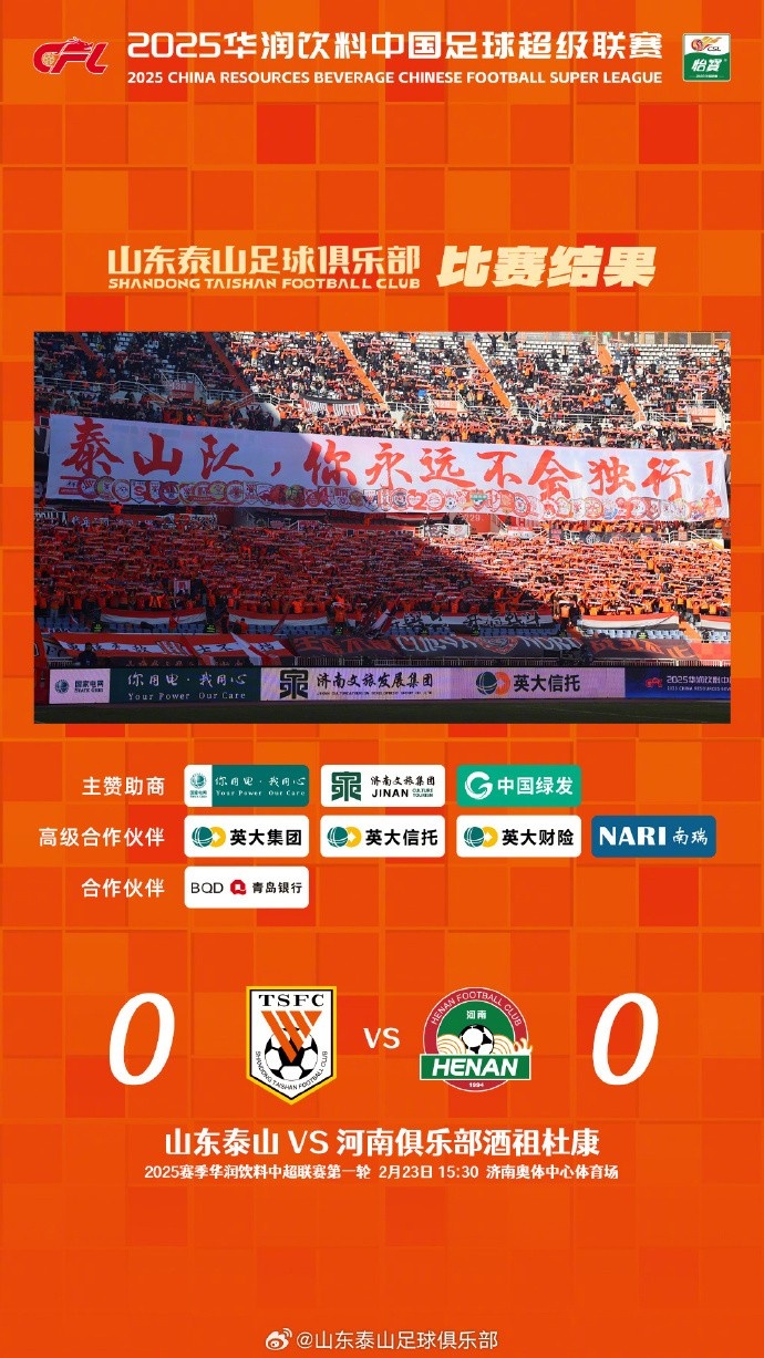 中超首戰,泰山隊雖未取勝,但全隊展現出了頑強的拼搏精神