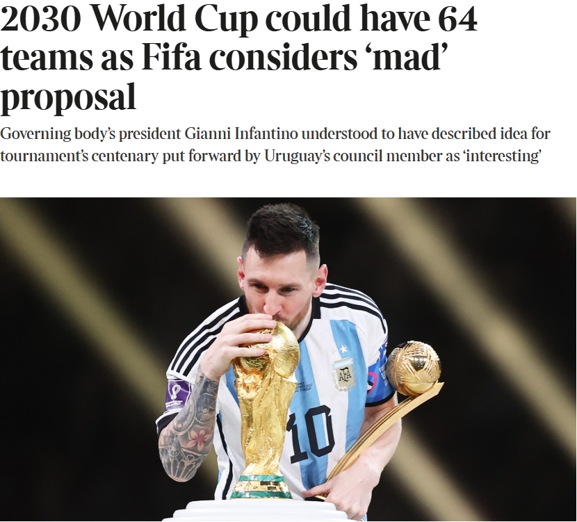  泰晤士：某官員稱2030世界杯擴軍64隊想法完全瘋狂，望盡快否決