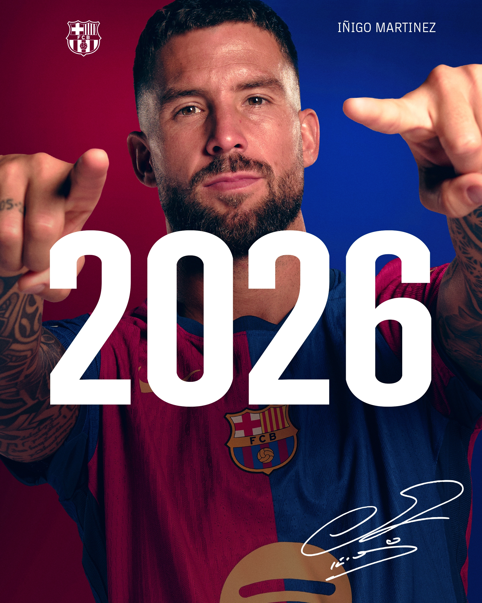 官方:巴薩與33歲中衛伊尼戈-馬丁內斯續約至2026年